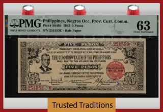 Tt Pk S648b 1942 Philippines 5 Pesos William Mckinley Pmg 63 Choice Uncirculated