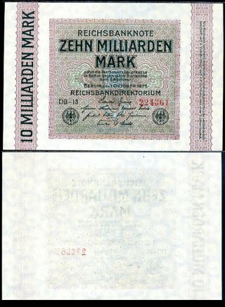 Germany 10 Millarden Reichsbanknote 1 - 10 - 1923 P 117 Au - Unc