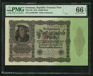 Germany : 50000 Mark 1922 ; Pmg : Gem Unc 66 ; Epq