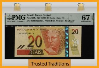 Tt Pk 250e Nd (2002) Brazil Banco Central 20 Reais Pmg 67 Epq Gem Unc