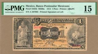 Mexico: 1 Peso Banknote,  (f Pmg15),  P - S464b,  30.  11.  1913,