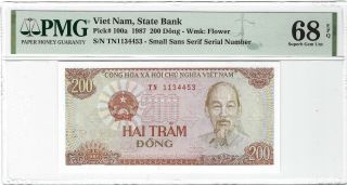 Vietnam 200 Dong 1987,  P - 100a,  Pmg 68 Epq Gem Unc,  Top Pop Finest Graded