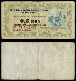 Xb.  106} Bosnia And Herzegovina Bihac 0.  50 Deutsche Mark 1994 / Bon Issue / Vf -