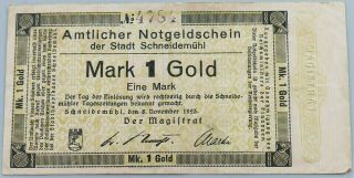 Germany 1 Gold Mark 1923 Schneidemuhl Rare Alb2 109