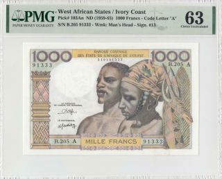 1959 West African States " A - Ivory Coast " 1000 Francs ( (pmg 63))