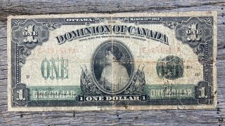 1917 Dominion Of Canada Wwi Dollar Banknote Dc - 23c Seal Over One - Circulated