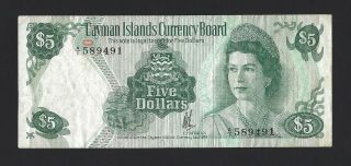 1974 Cayman Islands $5 Dollars,  P - 6a,  A/1 Prefix Desirable Qeii Type,  Orig.  Vf