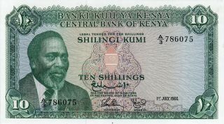 Kenya 10 Shillings 1966 Crisp Outstanding Nearly Unc World Paper Money