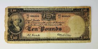 Common Wealth Of Australia £10 Ten Pounds Banknote Rare