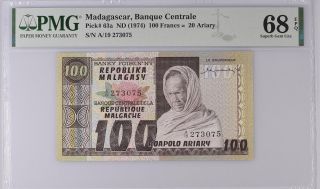 Madagascar 100 Francs 20 Ariary Nd 1974 P 63 A Gem Unc Pmg 68 Epq Top Pop