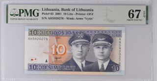 Lithuania 10 Litu 2001 P 65 Gem Unc Pmg 67 Epq