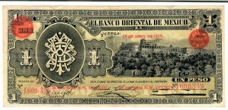 1914 Mexico 1 Peso El Banco Oriental De Mexico