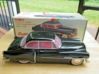 1950 Black Cadillac Mf330 Heavy Gauge Sedan Friction Car W/box