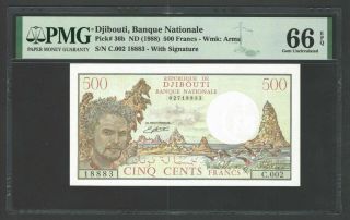 Djibouti 500 Francs Nd (1988) P36b Uncirculated Grade 66
