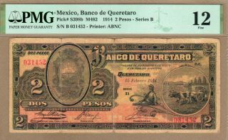 Mexico: 2 Pesos Banknote,  (f Pmg12),  P - S398b,  1914,