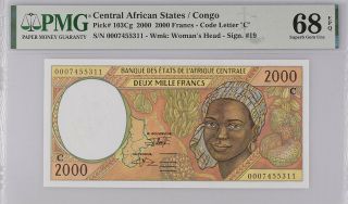 Central African States Congo 2000 Fr.  P 103 Cg Gem Unc Pmg 68 Epq Top