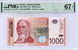 Serbia 1000 Dinara 2014 P 60 B Aa Prefix Gem Unc Pmg 67 Epq