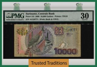 Tt Pk 153 2000 Suriname Centrale Bank 10000 Gulden Bird Pmg 30 Very Fine
