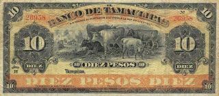 México / Tamaulipas 10 Pesos Nd.  1914 S 430 Series H Circulated Check Ss3