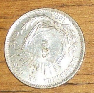 1893 C/s Stamp 1923 Costa Rican Rica Silver Coin 50 Centimos Rare Scarce Coinage