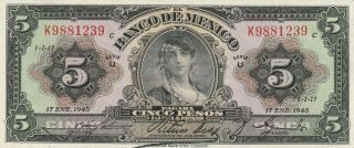 Mexico: $5 Pesos La Gitana Jan 17,  1945 Banco De Mexico.