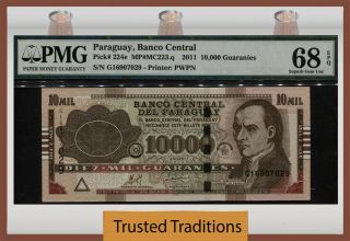 Tt Pk 224e 2011 Paraguay Banco Central 10000 Guaranies Pmg 68 Epq None Finer