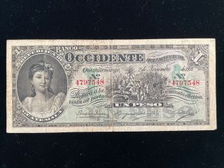 Guatemala 1 Peso Banco De Occidente 1921,  Rare W&s