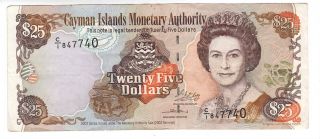Cayman Islands $25 Dollars Axf Qeii Banknote (2003) P - 31 Prefix C/1 Paper Money