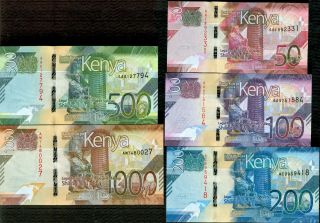 Kenya Set - 50 - 100 - 200 - 500 - 1000 Shillings Issue - 2019 - Unc