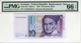 Germany Replacement 1993 10 Mark Pmg Certified Banknote Unc 66 Epq Gem 38c