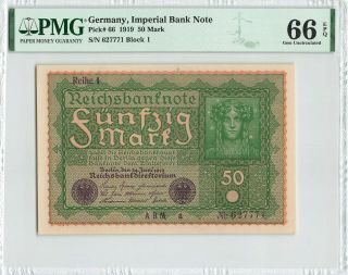 Germany 50 Mark 1919,  P - 66 Imperial Bank Note,  Pmg 66 Epq Gem Unc,  Large Size