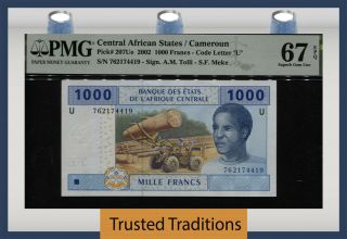 Tt Pk 207ue 2002 Central African States /cameroun 1000 Francs Pmg 67 Epq