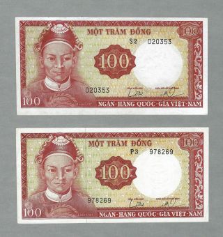 South Vietnam 100 Dong 1966,  P - 19a & 19b Both Watermarks,  Au,  Popular Types