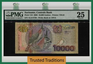 Tt Pk 153 2000 Suriname Centrale Bank 10000 Gulden Bird Pmg 25 Very Fine