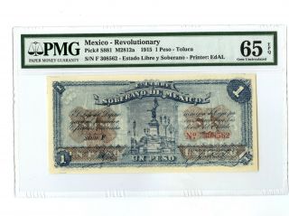 1915 Mexico Revolutionary 1 Peso Pmg 65 Epq Banknote Pick S881 M2812a Rare