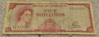 British Jamaica 5 Shillings 1960 (1961) Colony Vintage Banknote Decimalization