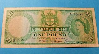 1954 Government Of Fiji 1 Pound Bank Note - Pressed - F15/vf
