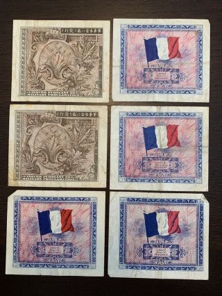 Allied Military Currrency WWII 50 Lire 1 Yen 10 Francs 2 Francs 10 Sen,  10 Notes 3