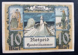 1922 Germany Memel Notgeld 10 Mark Vf
