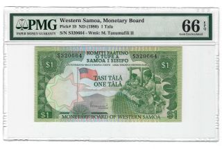Western Samoa $1 Tala 1980,  P - 19 Monetary Board,  Pmg 66 Epq Gem Unc,  Scarce