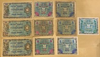 Allied Military Currrency Wwii Germany 1/2 1 5 10 Marks 10 Notes Some Unc