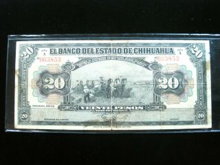 Mexico Chihuahua 20 Pesos 1913 Serie A Mexican Tape 853 Currency Banknote Money