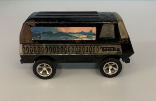 Vintage 1970s Pressed Steel Tonka Black Van W/ Scenic View On Side -