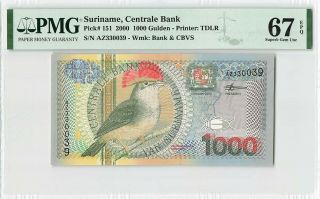 Suriname 1000 Gulden 2000 Tdlr Surinam Pick 151 Pmg Gem Unc 67 Epq
