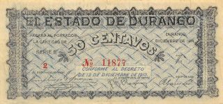 México / Durango 50 Centavos 12.  1914 M1499 Series E Circulated Banknote M28