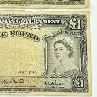 Scarce 2 X Vintage The Bahamas Government One Pound £1 Notes Currency Act 1936 2
