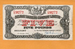 Northern Ireland Belfast Banking Company Limited 5 Pounds 1943.