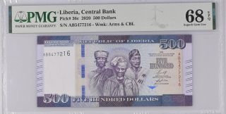 Liberia 500 Dollars 2020 P 36 C Gem Unc Pmg 68 Epq Top Pop