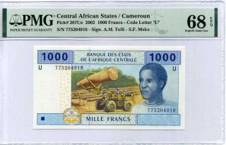 Central African States 1000 Francs Cameroun P 207 Ue Gem Unc Pmg 68 Epq