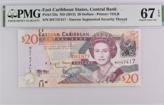 East Caribbean 20 Dollars Nd 2012 P 53 A Gem Unc Pmg 67 Epq